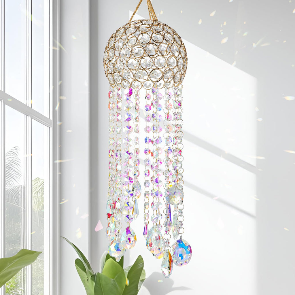 25inch Chandelier Wind Chimes Crystal Suncatcher Window Hanging Sun Catchers AB Color Crystal Prism Rainbow Maker