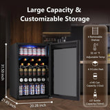 37 Bottle Wine Fridge,Freestanding 145 Can Beverage Refrigerator with Smart Temp