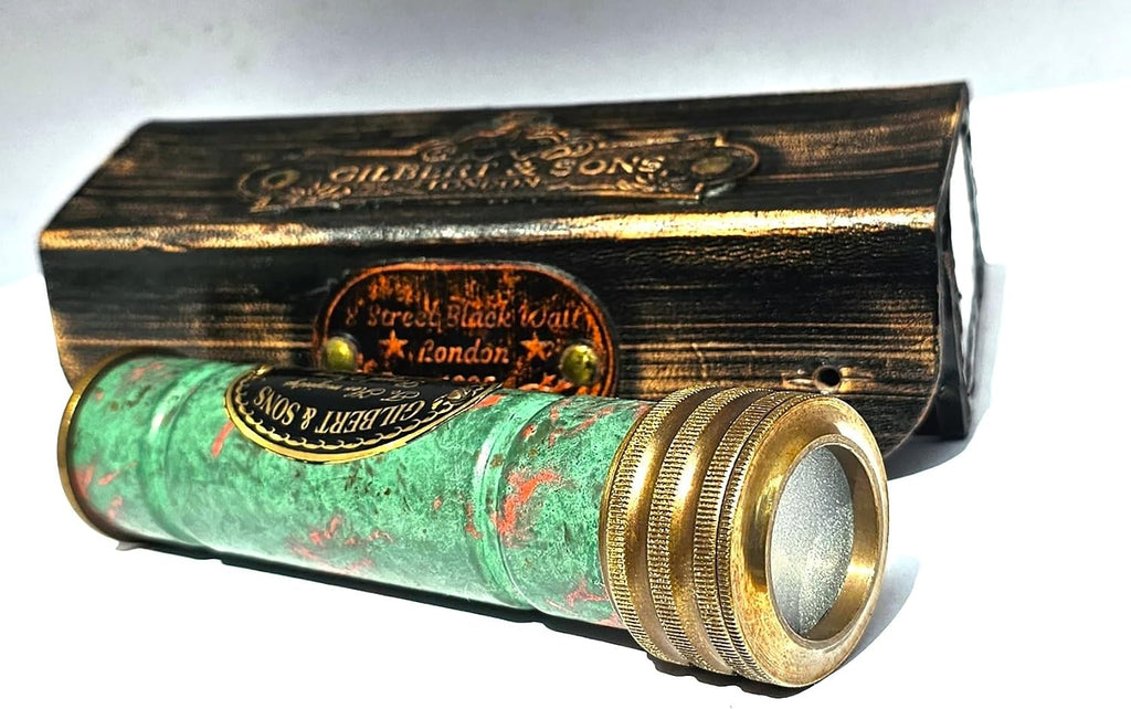 Handmade Heavy Brass 6 Inches Kaleidoscope with Beautiful Patina Work, Best Birthday Gift for Children