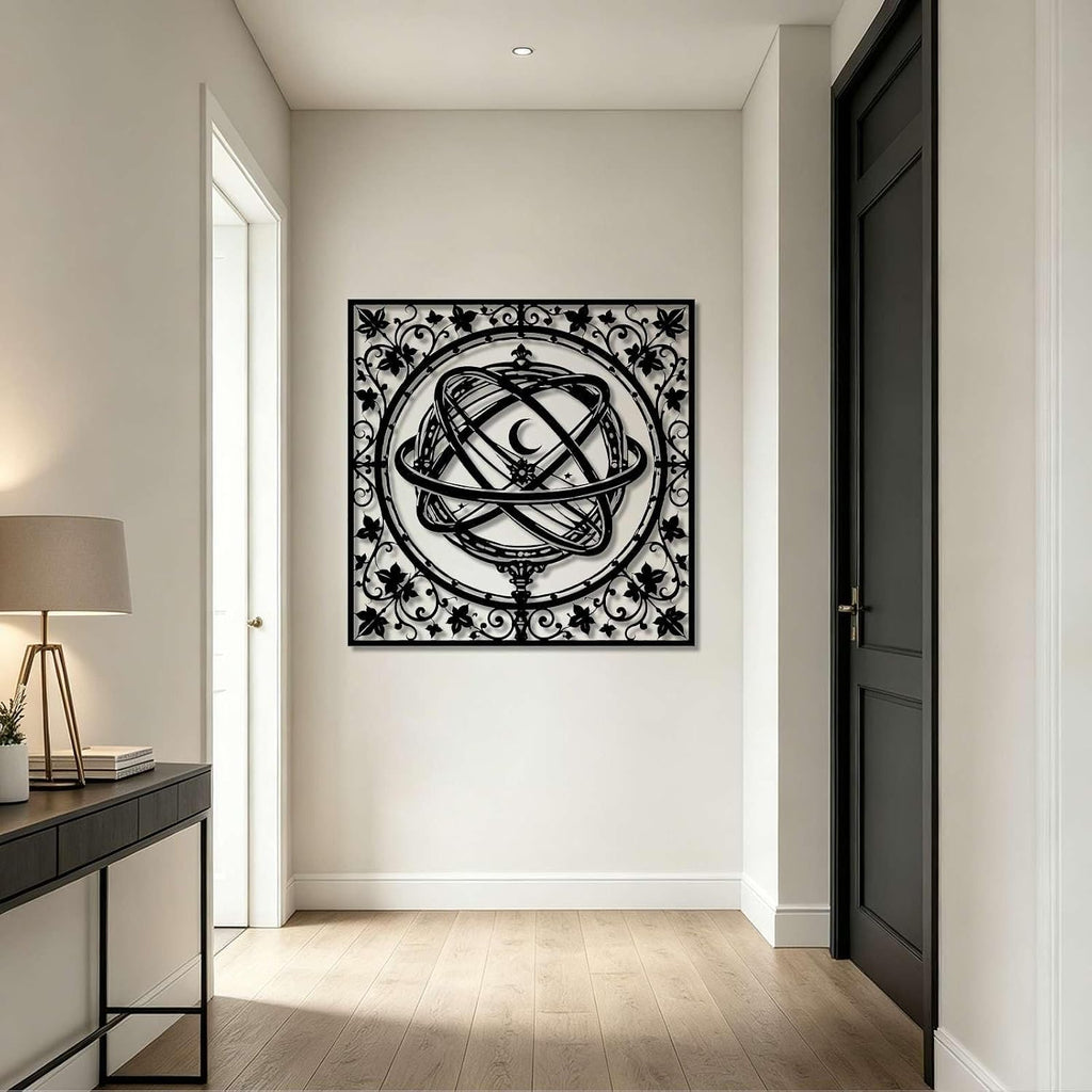 Celestial Armillary Sphere Metal Wall Art, Metal Signs, Metal Outdoor Decor, WallArt Decor, Gothic Middle Ages
