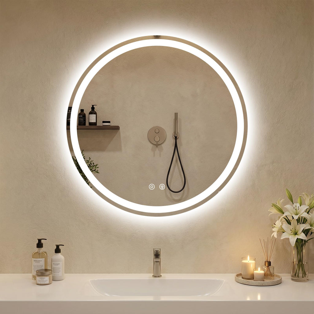 28 Inch Round LED Bathroom Mirror with Lights, Circle Vanity Mirror