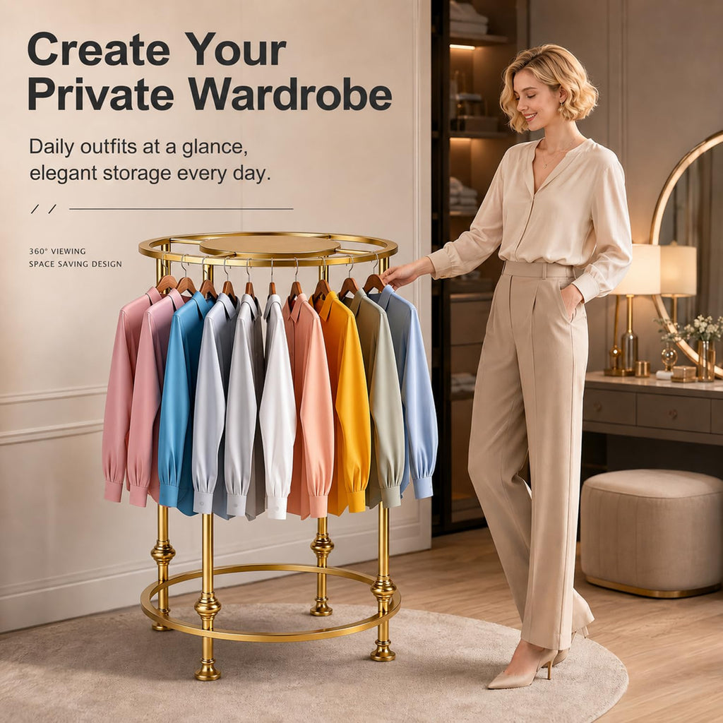 Round Garment Rack for Retail Display - Heavy Duty Clothing Rack Gold