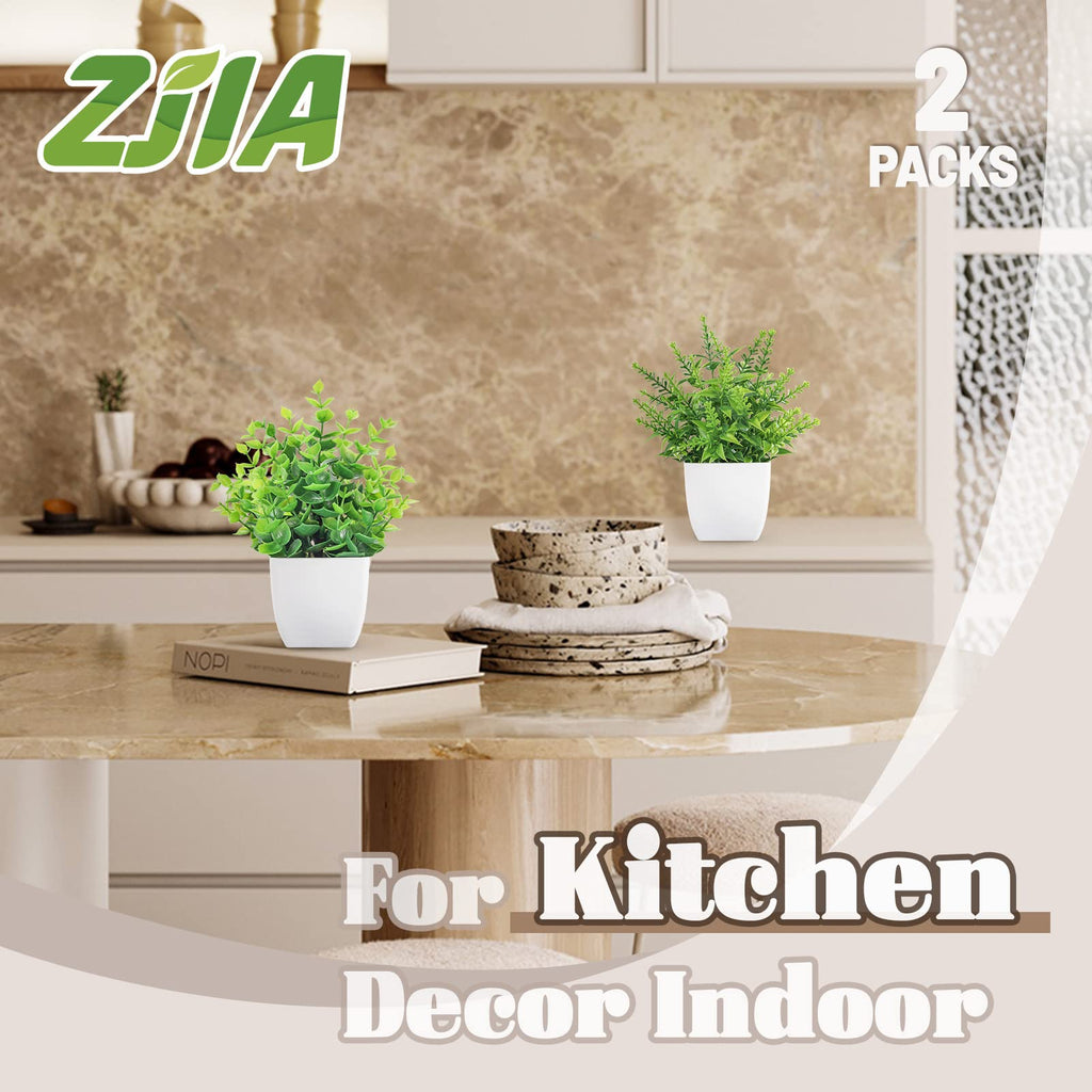 2 Pack Small Fake Plants in White Pots, Bathroom Shelf Decor Indoor