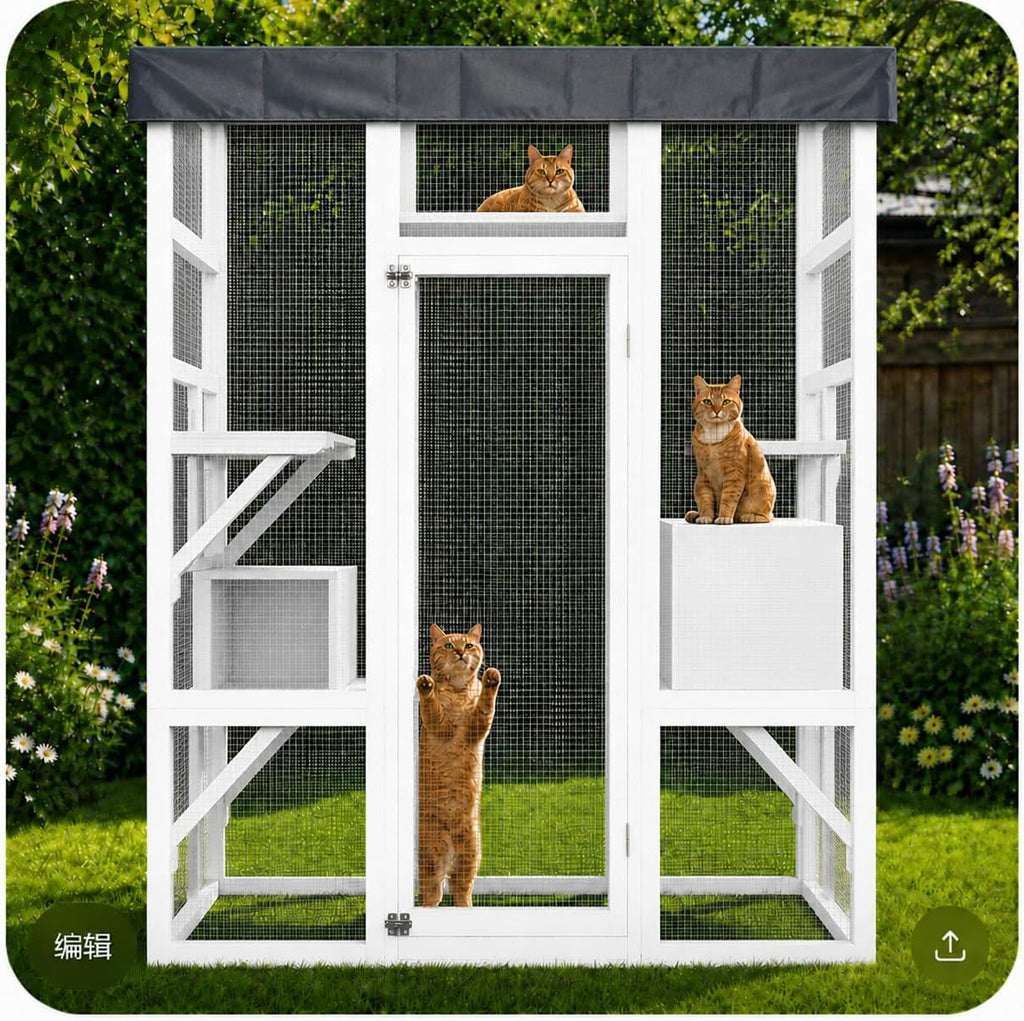 70 Inch Catio Cat Enclosure, Cat Patio House with 5 Platforms