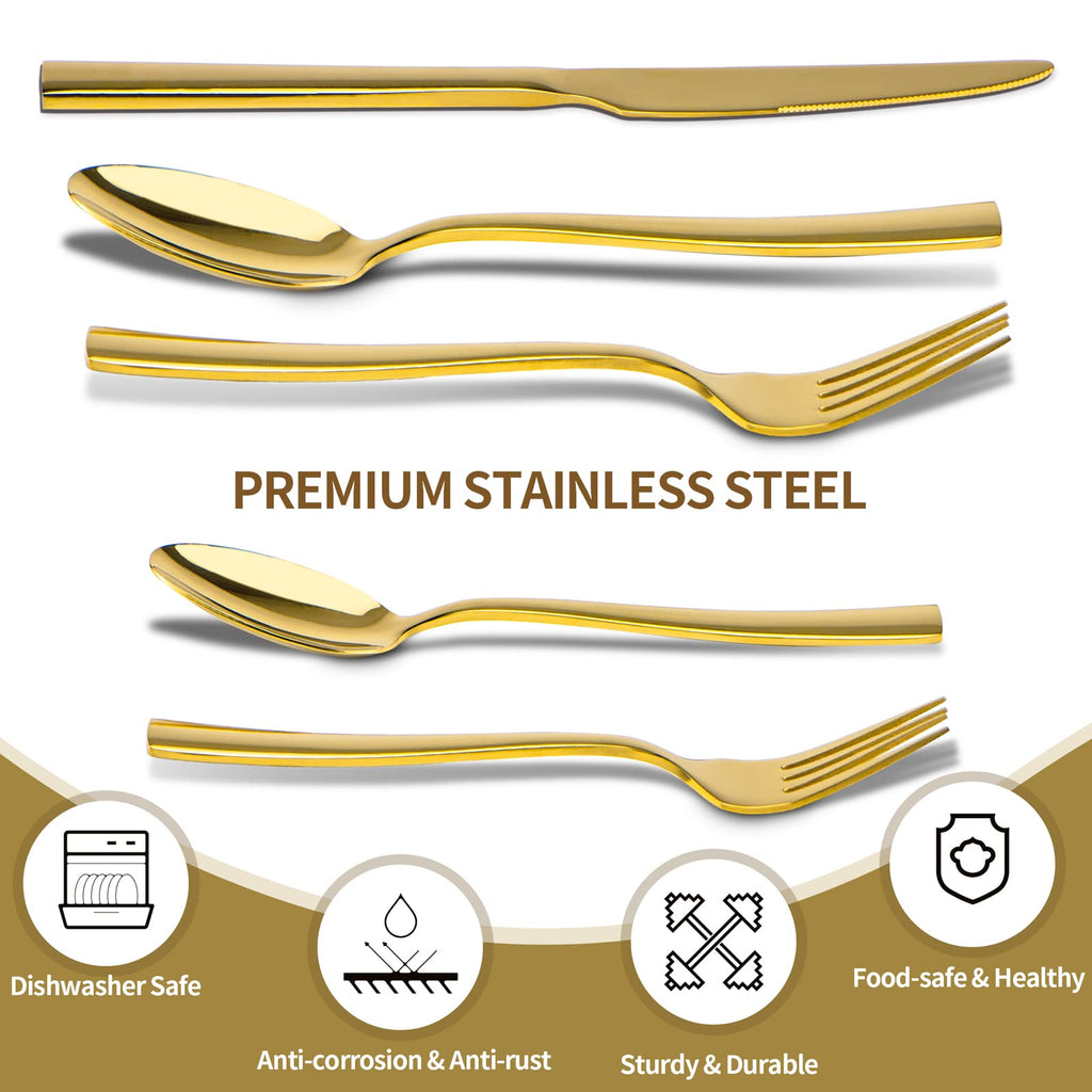 Gold Silverware Set for 8, 40 Pieces Flatware Set Stainless Steel