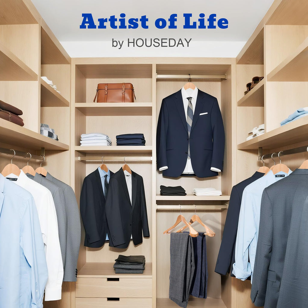 Wide Shoulder Wooden Hangers, Suit Hangers with Non Slip Pants Bar, Smooth Finish 360° Swivel Hook High-Grade Solid
