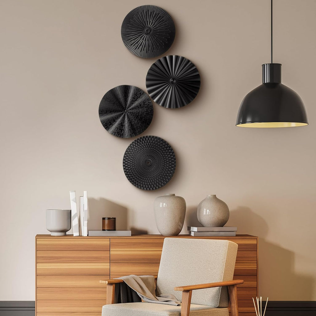 Inch Black Metal Wall Art Decor Modern Sunburst Decor - Set of 4