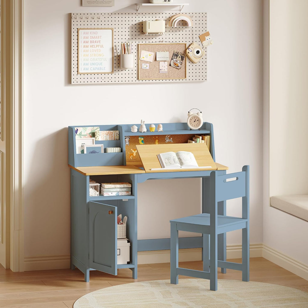 Kids Study Desk and Chair Set with Tiltable Desktop for 3-8 Years