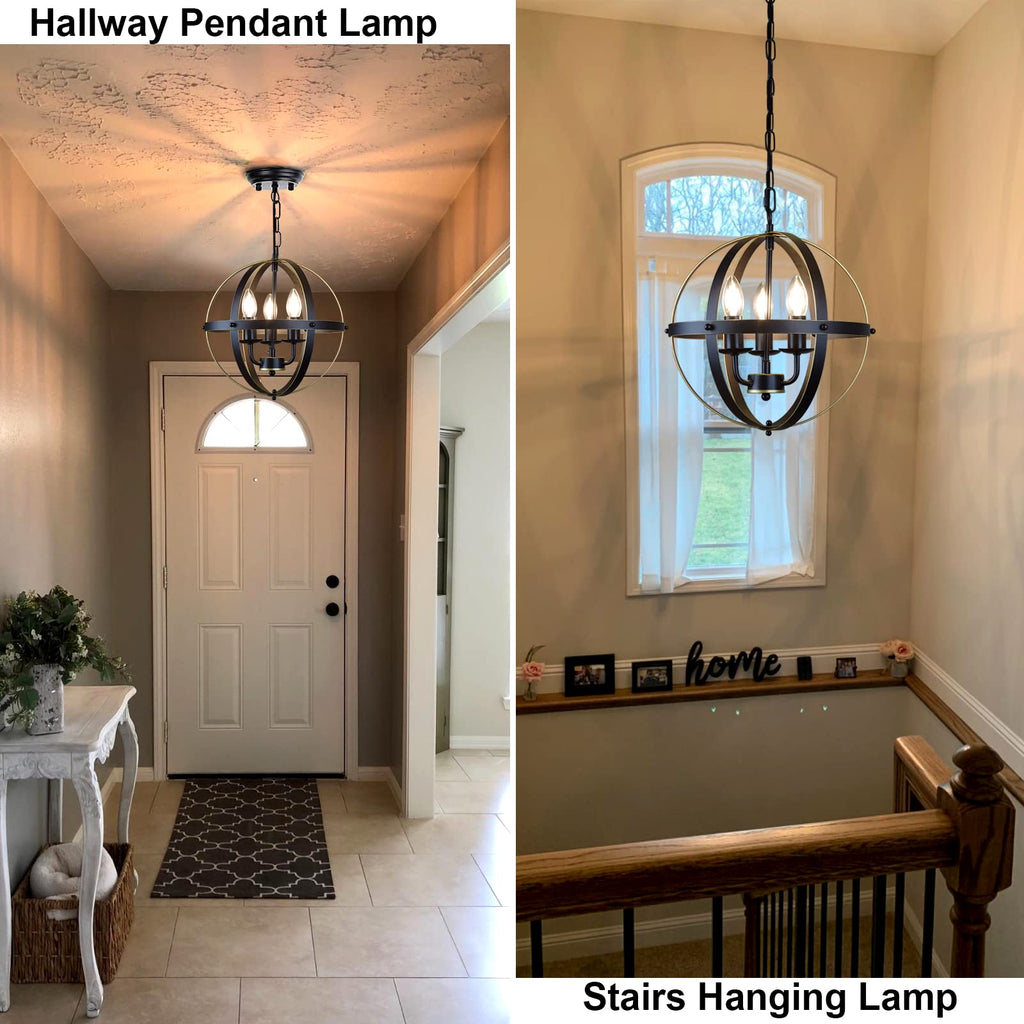 Chandelier Farmhouse Hanging Lighting, 3 Lights Globe Ceiling Light Fixture, Metal Swag Pendant Lighting, E12 Base