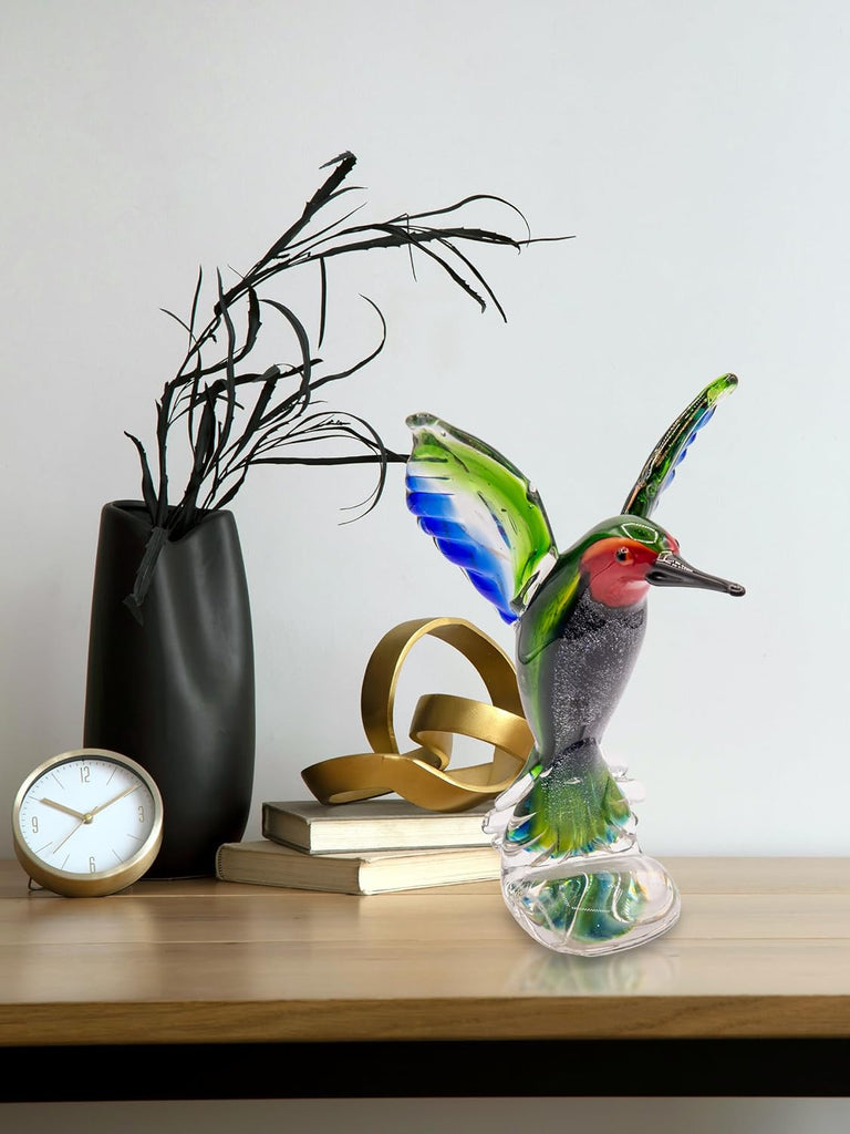 Art 10" Tall Hummingbird Handcrafted Murano-Style Figurine Decor, Living Room, Bed Room, Home Office
