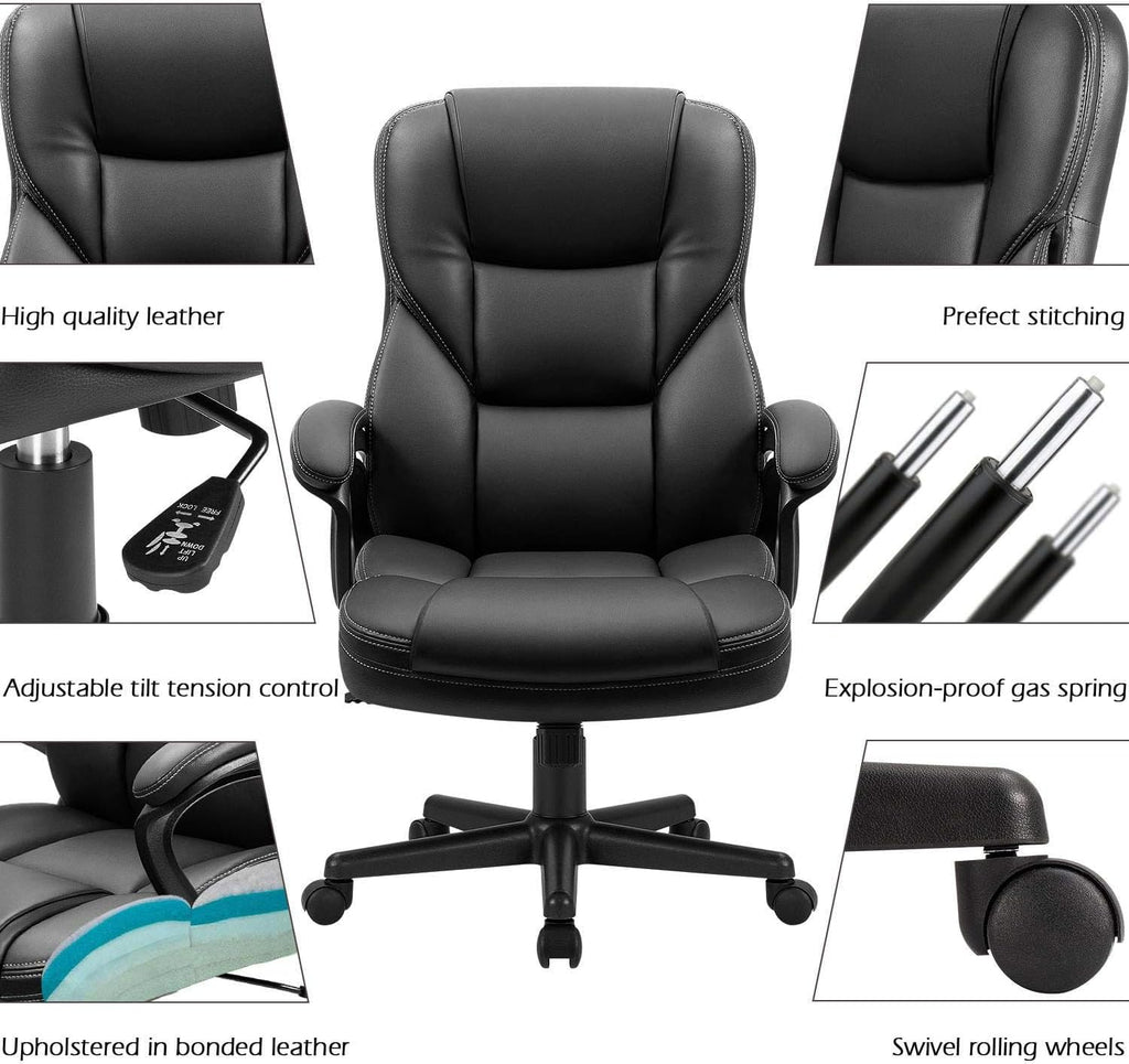 Office Executive Chair High Back Adjustable Managerial Home Desk Chair, Swivel Computer PU Leather Chair with Lumbar