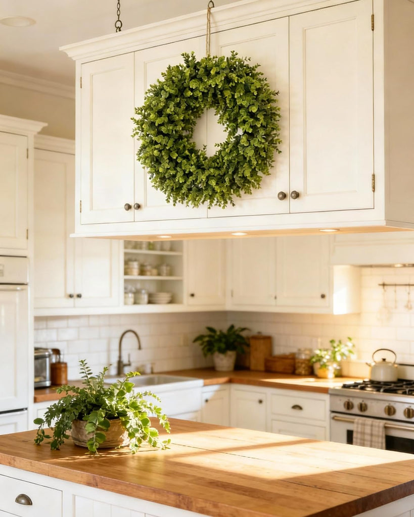 24" Artificial Boxwood Wreaths for Front Door, Aux Round Boxwood Wreath, All Season Indoor Outdoor Decoration - Set of 2