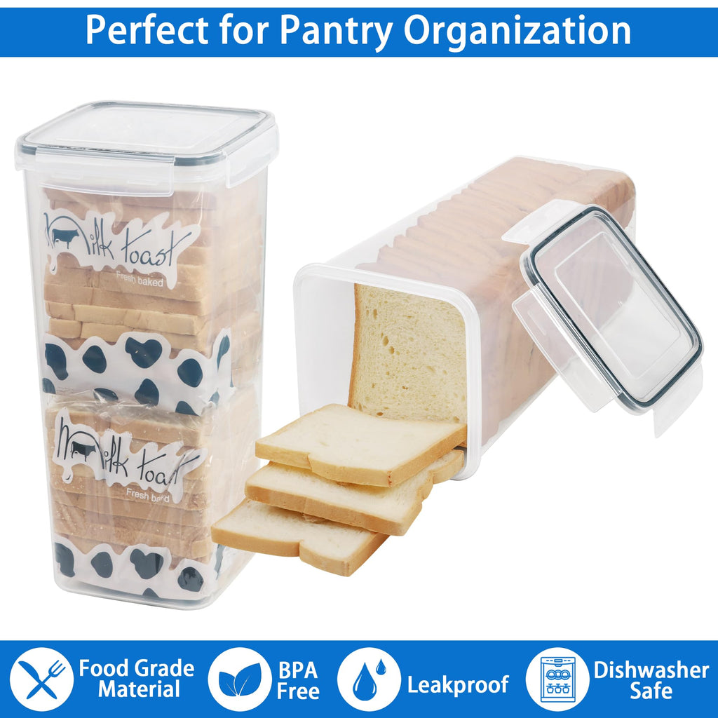 2 Pack, Plastic Bread Container, Bread Storage Counter, Bread Keeper with Airtight Lid, Tall Bread Saver, Sandwich