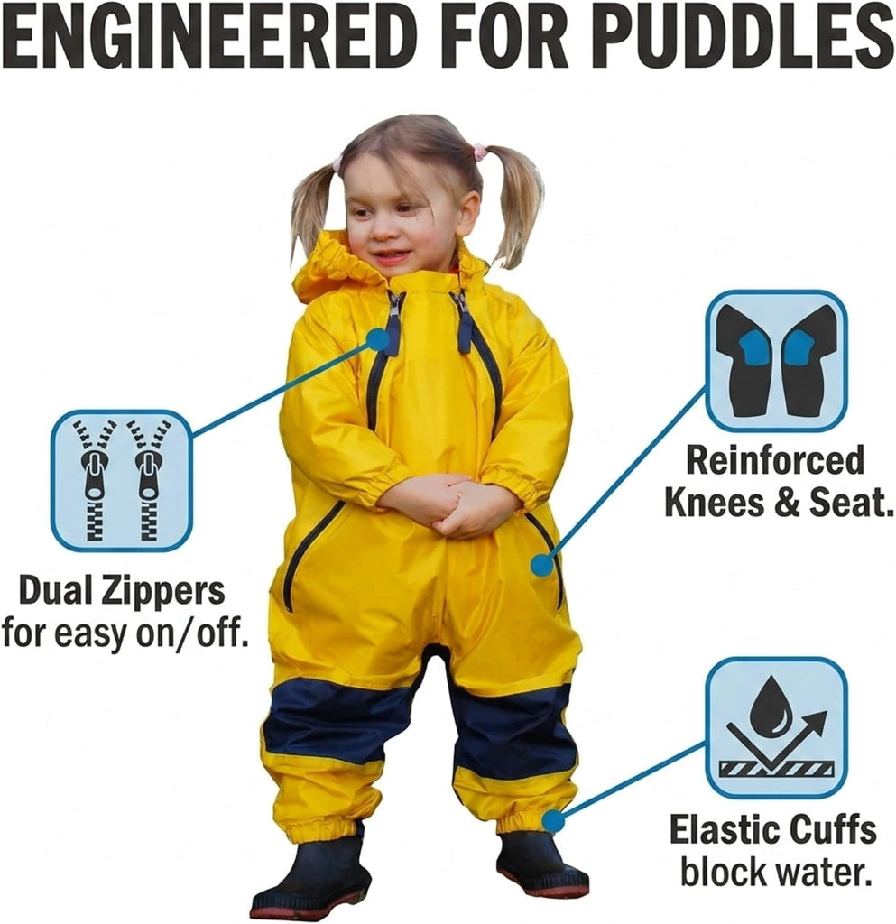 Muddy Buddy Kids Waterproof Rain Suit One-Piece Coverall, Dual Zippers, Sealed Seams, Reinforced Knees - Boys & Girls
