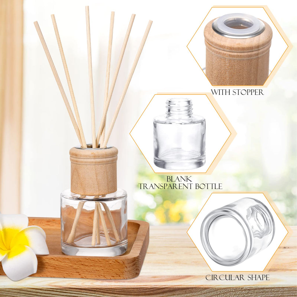 30 Set Reed Diffuser Bottle Empty Refillable Fragrance Glass Diffuser Bottles Set with Wooden Caps Sticks 50ml 1.7 oz
