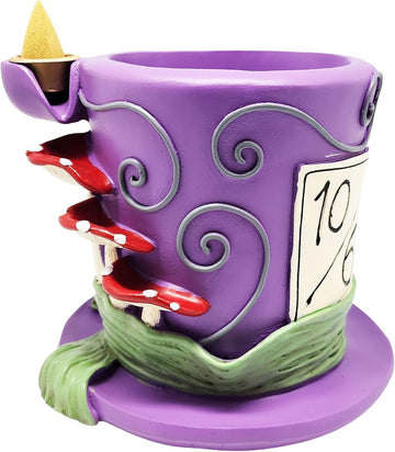 Wonderland Mad Hatter Backflow Incense Burner - 5 x 5 x 4 Inch Hand-Painted Cold Cast Resin Hat Burner with Top Tray