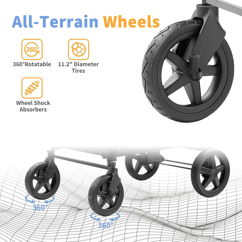 Stroller Wagon for 4 Kids, 4 Seater Wagon Stroller Featuring 4 High Seat with Point Harnesses and Adjustable