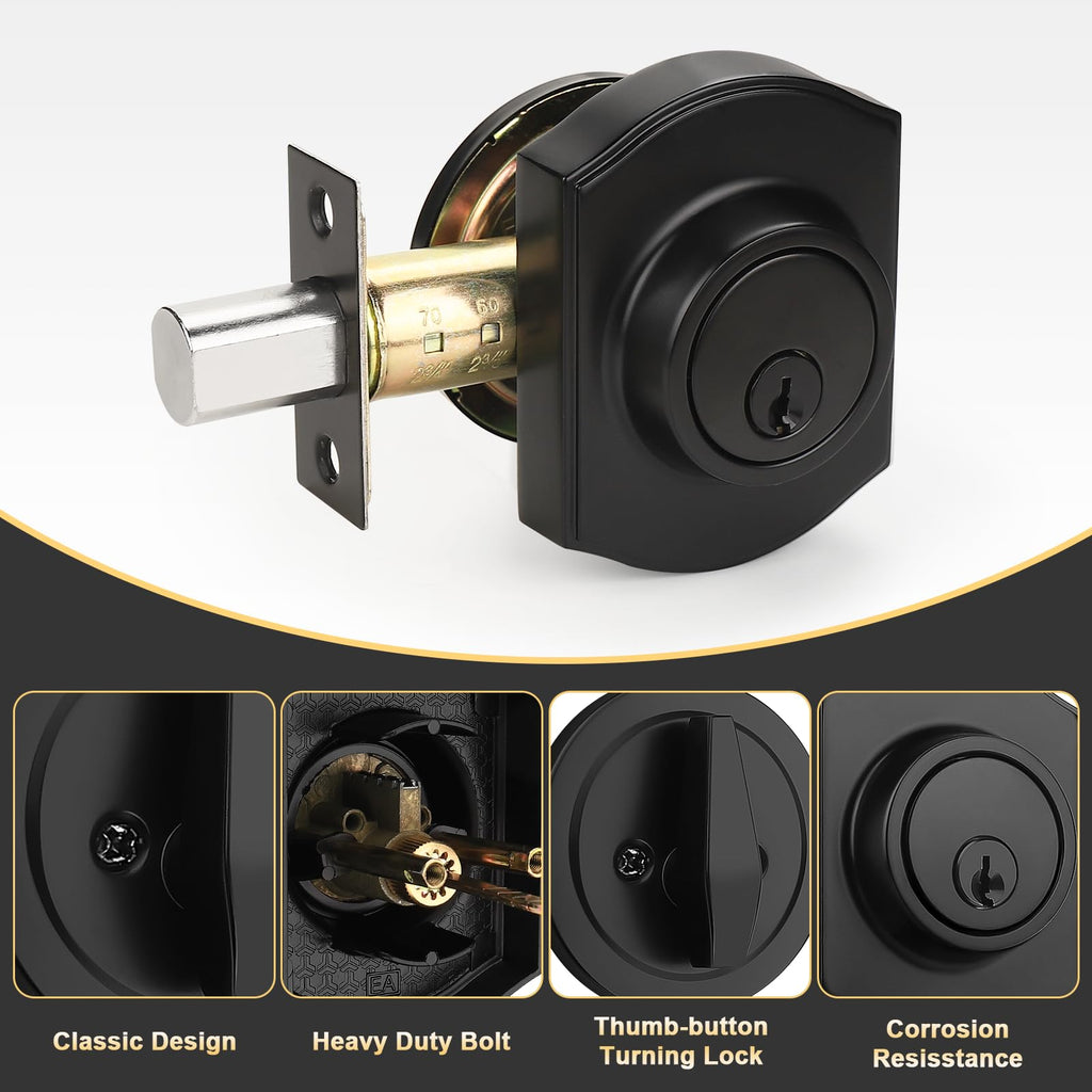Matte Black Front Door Handleset, Exterior Door Lock Set with Deadbolt Single Cylinder Front Door Knob and Deadbolt