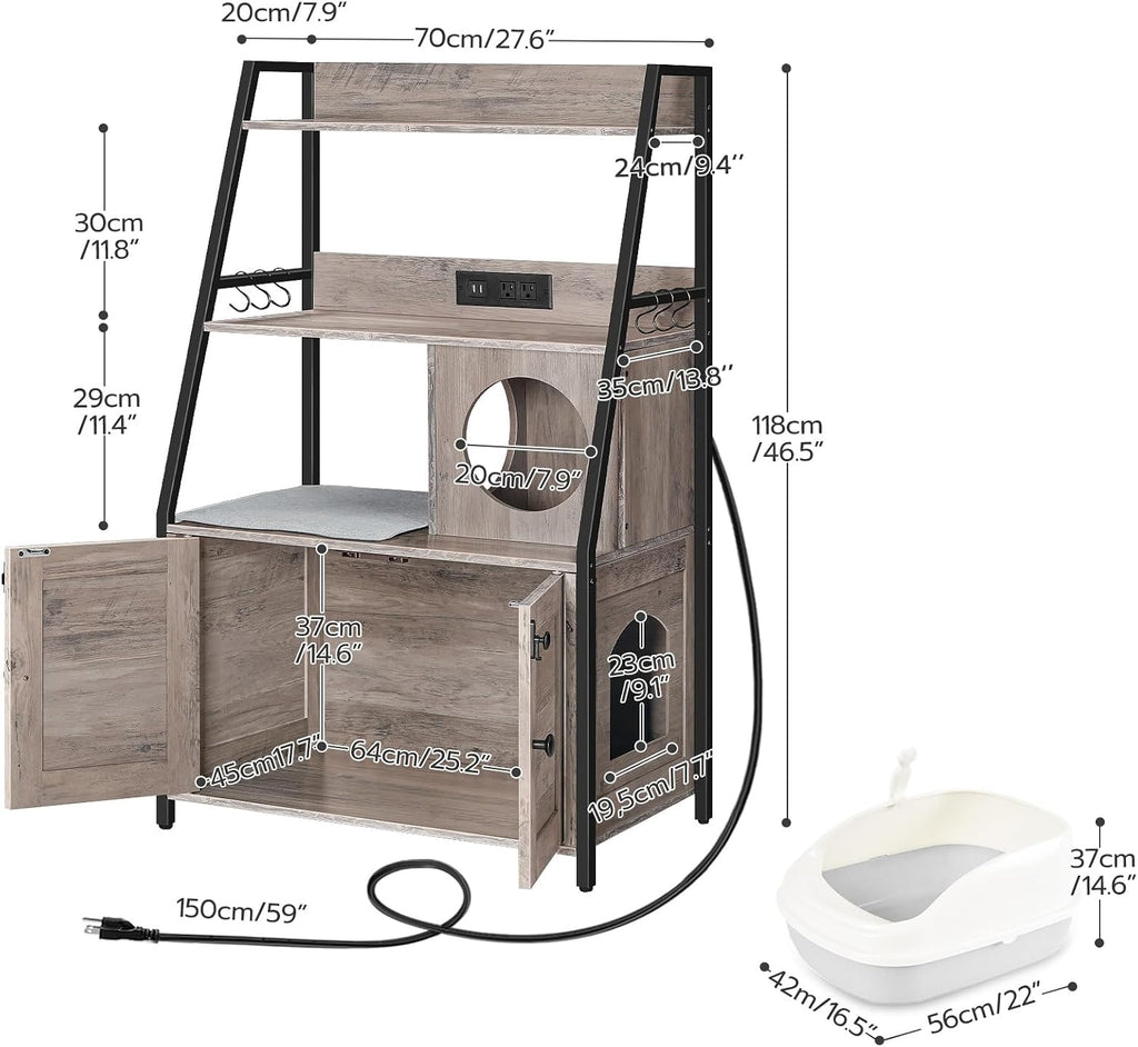 Litter Box Enclosure with 2 Storage Shelves, Tall Litter Box Furniture Hidden with Charging Station, Indoor Hidden