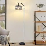 Crystal Floor Lamps, Modern Arc Floor Lamp, Black Standing Lamp with Edison Bulb, Height Adjustable Tall Lamp