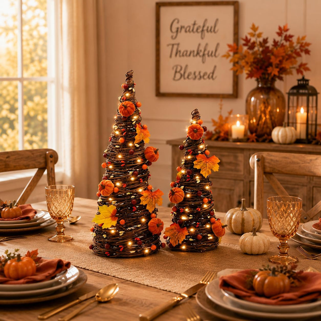 Lighted Fall Table Tree Decor, Farmhouse Pumpkin Fall Decorations