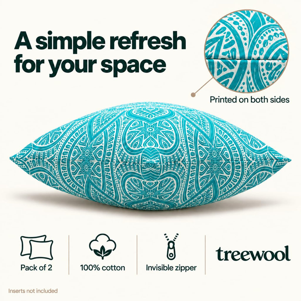 2-Pack Mandala Throw Pillow Covers (16" x 16" | Turquoise)