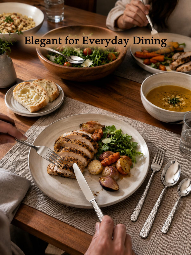 Hammered Silverware Set for 4, Stainless Steel Flatware Set with Dinner Forks, Spoons and Knives, Dishwasher