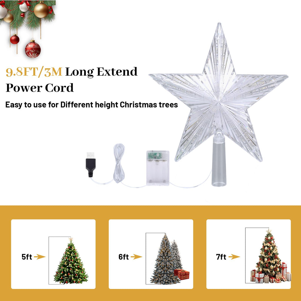 Christmas Tree Topper Star Warm White Light, Star Tree Topper for Christmas Tree Decoration Xmas Tree Topper with 30