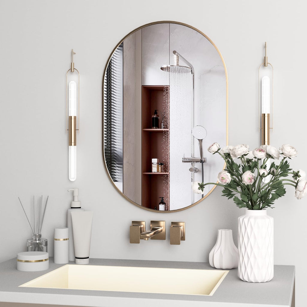 Oval Bathroom Mirror Capsule Wall Vanity Mirror, 20"x30" Pill Mirrors Wall Mounted Mirror, Large Modern Mirror