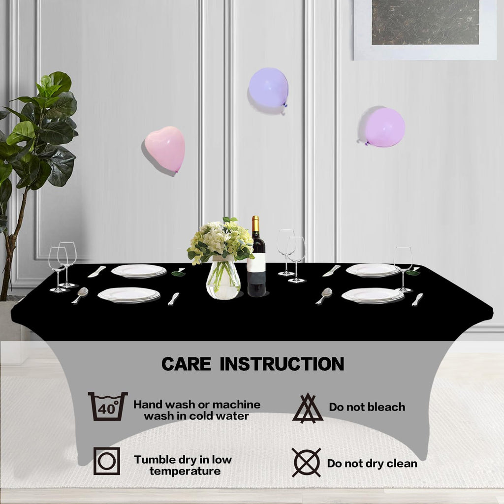 2 Pack 8FT Black Table Cloth for Rectangular Spandex Table Cover