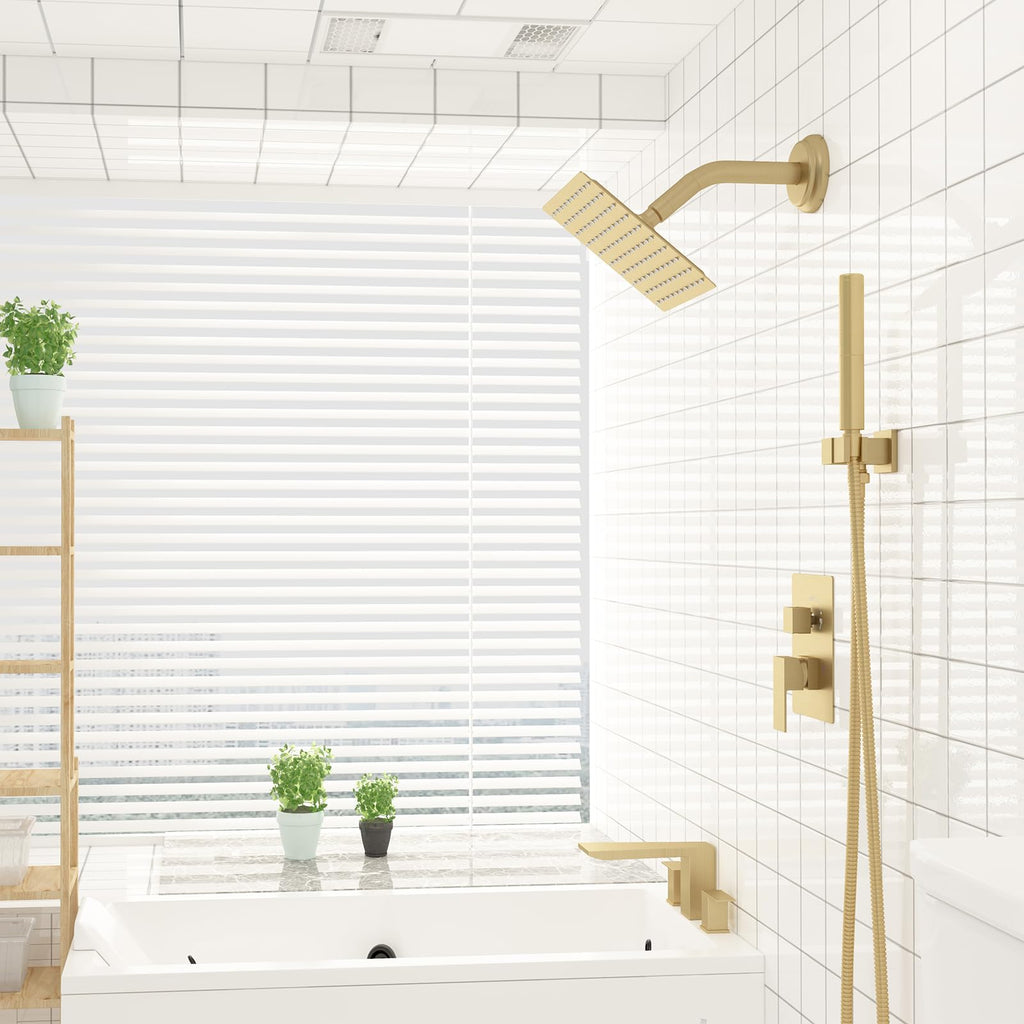 8 In Rain Shower Head High Pressure Rainfall Shower Head Brushed Gold