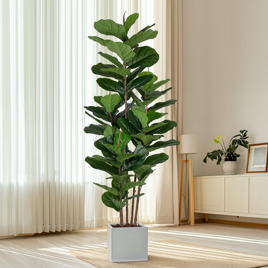 Faux Fiddle Leaf Fig Tree 6 FT - Artificial Ficus Tree with Tall Artificial Plants Large 69 Fiddle Leaves - Lifelike