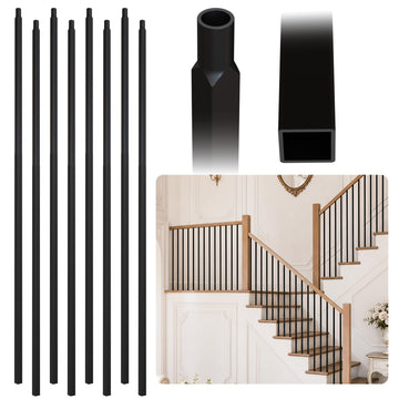 8 Pack Wrought Iron Balusters, 1/2" x 44" Inch Square Hollow Metal Balusters for Staircase Railing, Modern Straight