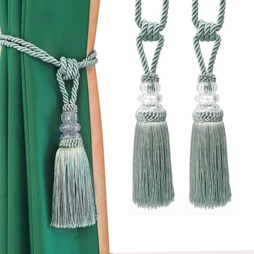 Tassel Curtain Tiebacks Handmade Curtain Tie Backs, Elegant Crystal Curtain Holdbacks Decor (Blue, 2P)