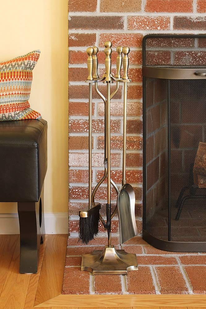 International Concord 5-piece Fireplace Tool Set, Antique Brass