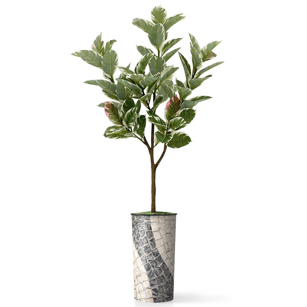 Tree in Geometric Pattern Planter, Fake Rubber Silk TRE for Indoor and Outdoor Home Decoration - 70" Overall Tall