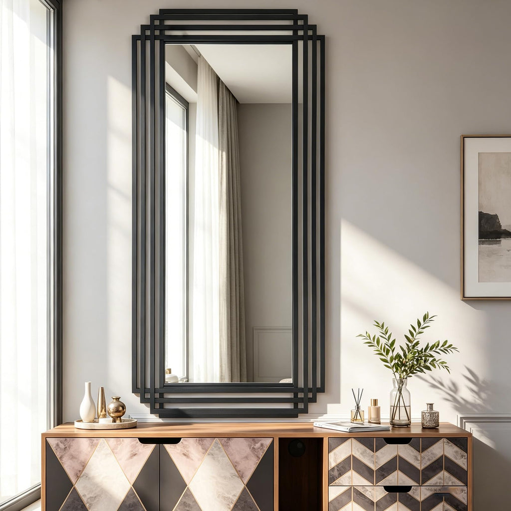 47"x22" Large Rectangle Decorative Mirror with Geometric Frame