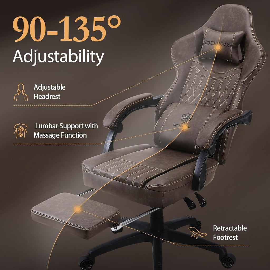 Gaming Chair Breathable PU Leather Gamer Chair with Footrest Massage Lumbar Support, Big and Tall Ergonomic Reclining