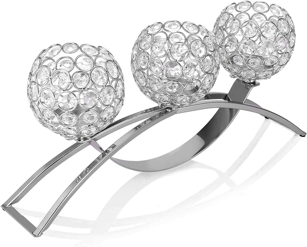 Crystal Candle Holders, 3 Arms Crystal Candelabras, Coffee Table Decorative Centerpieces,Dinning Room Christmas