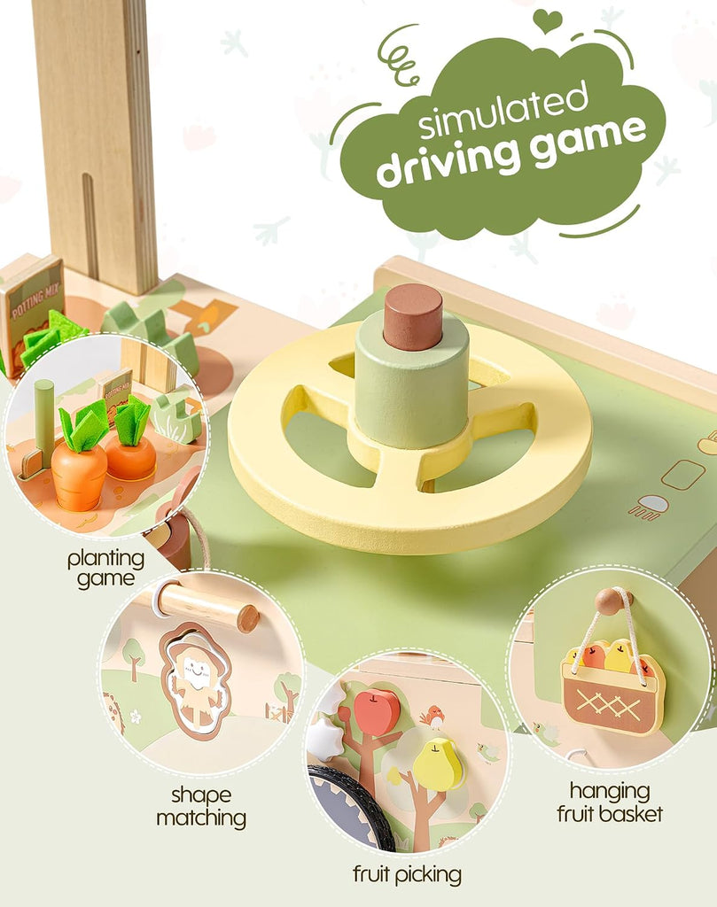 Wooden Baby Walker Push Toy for Toddlers, Baby Push Walker with Wheels, Farm-Themed Activity Center for Girls & Boys