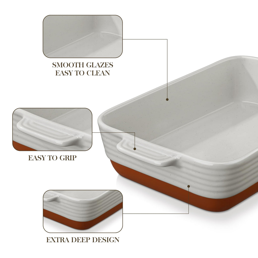 Large 9x13 Ceramic Baking Dish with Handles, 4.8 Qt, Khaki & Grey