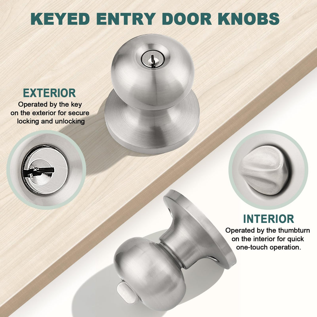 Entry Door Knobs with Lock and Same Keys, Brushed Nickel Keyed Aliked Entry Door Lock Sets for Exterior & Interior