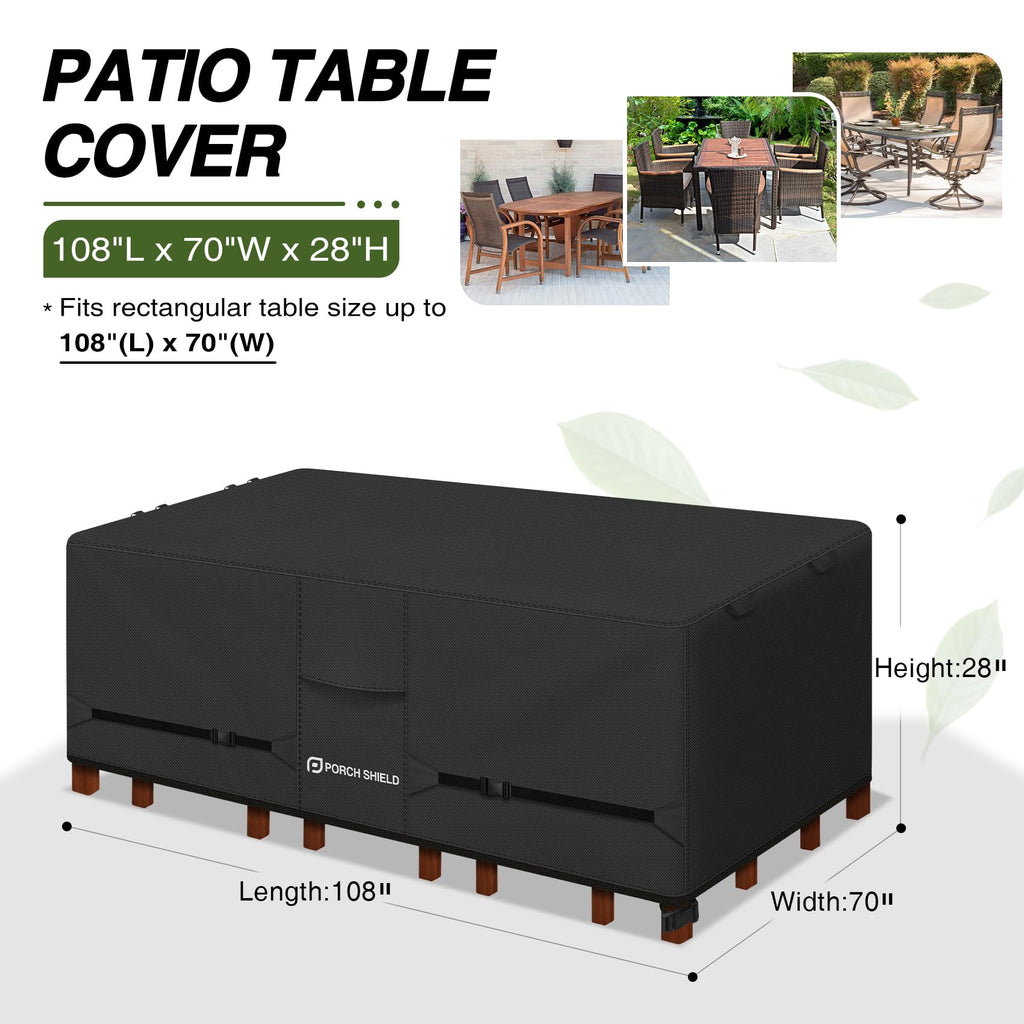 Waterproof Rectangular Patio Table Cover 108 x 70 inch, Black