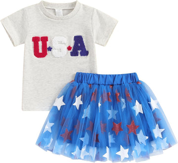 4th Fourth of July Toddler Baby Girl Outfits Ameircan Flag TShirt Tulle Skirts Dress 12 18 Month Girls