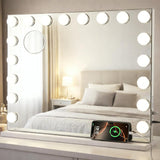 Large Vanity Mirror with Lights, 26"x20.9" Hollywood Mirror with 10X Magnification, 18 Dimmable LED Bulbs & 3 Color