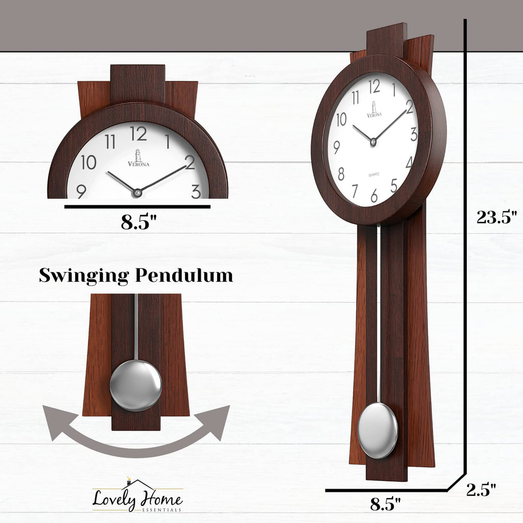 Pendulum Wall Clock Battery Operated, Modern Pendulum Clock Quiet Wooden