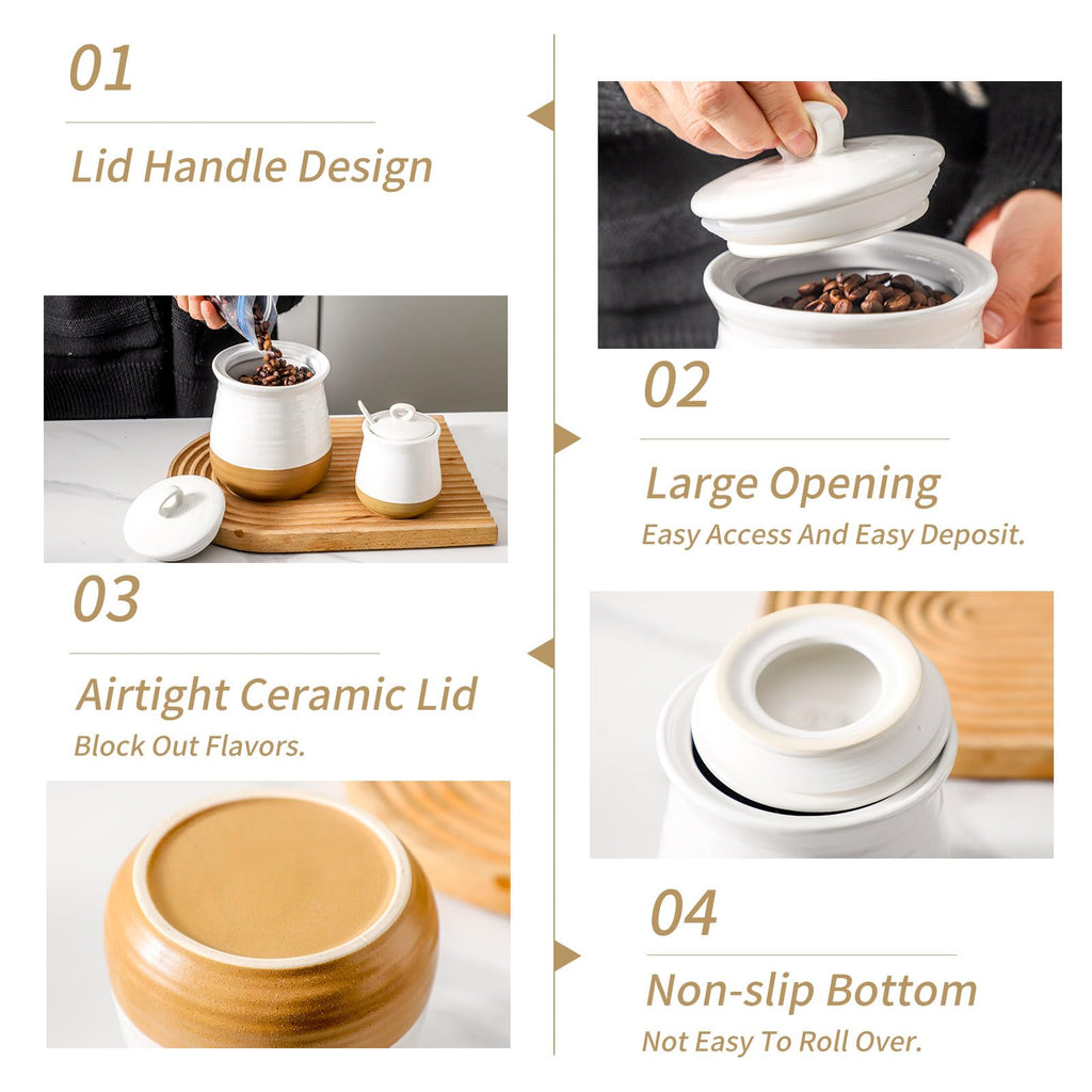Ceramic Food Storage Jar, 35 Oz Porcela Canister with Airtight Lid, Farmhouse Coffee Canister for Counter, Tea Sugar