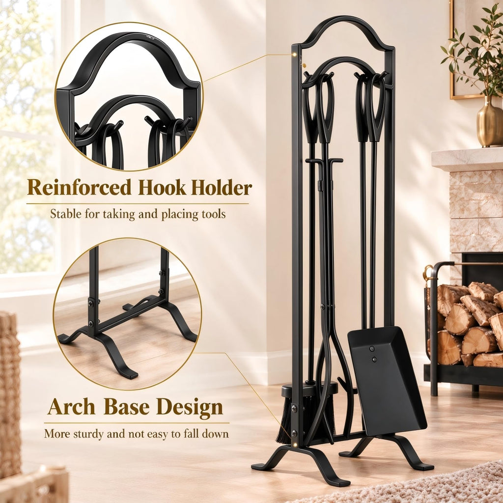 Fireplace Tools Set 5 Pcs with Stand, 29" Durable Wrought Iron