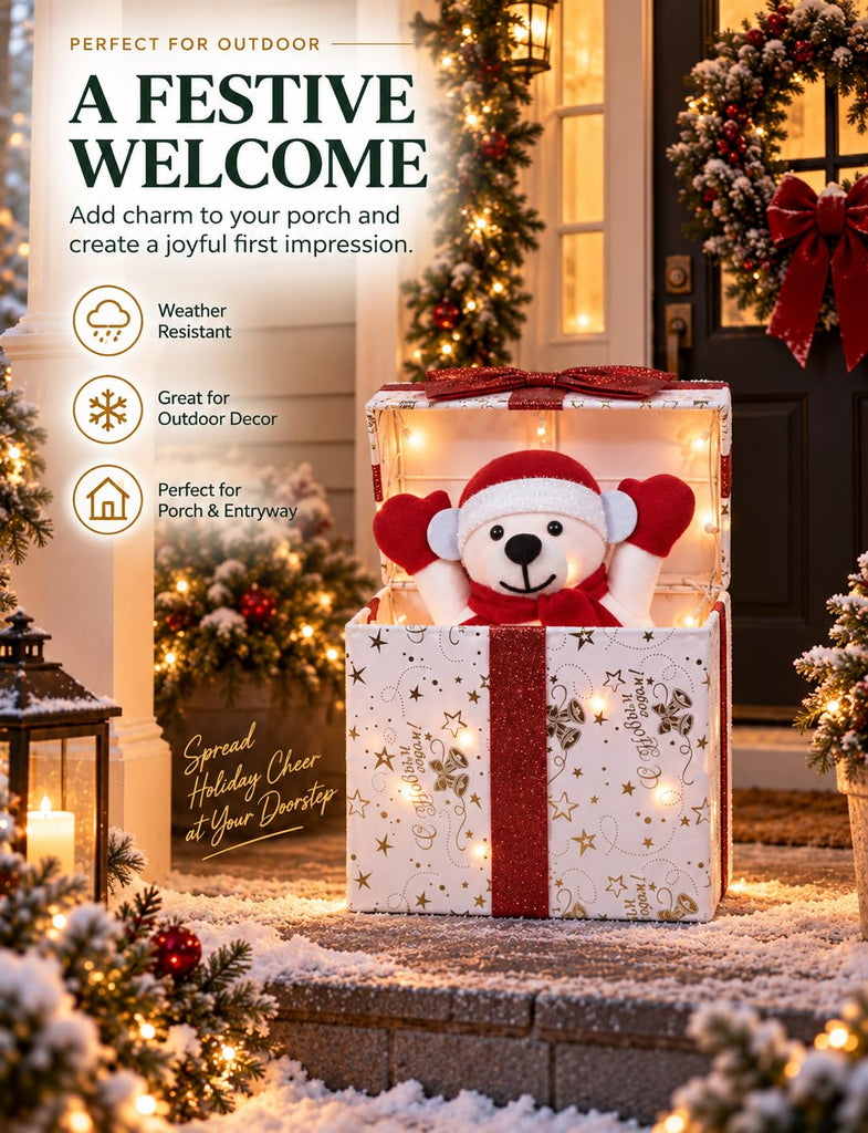Christmas Decorations Outdoor, Lighted Decor White Bear Gift Boxes
