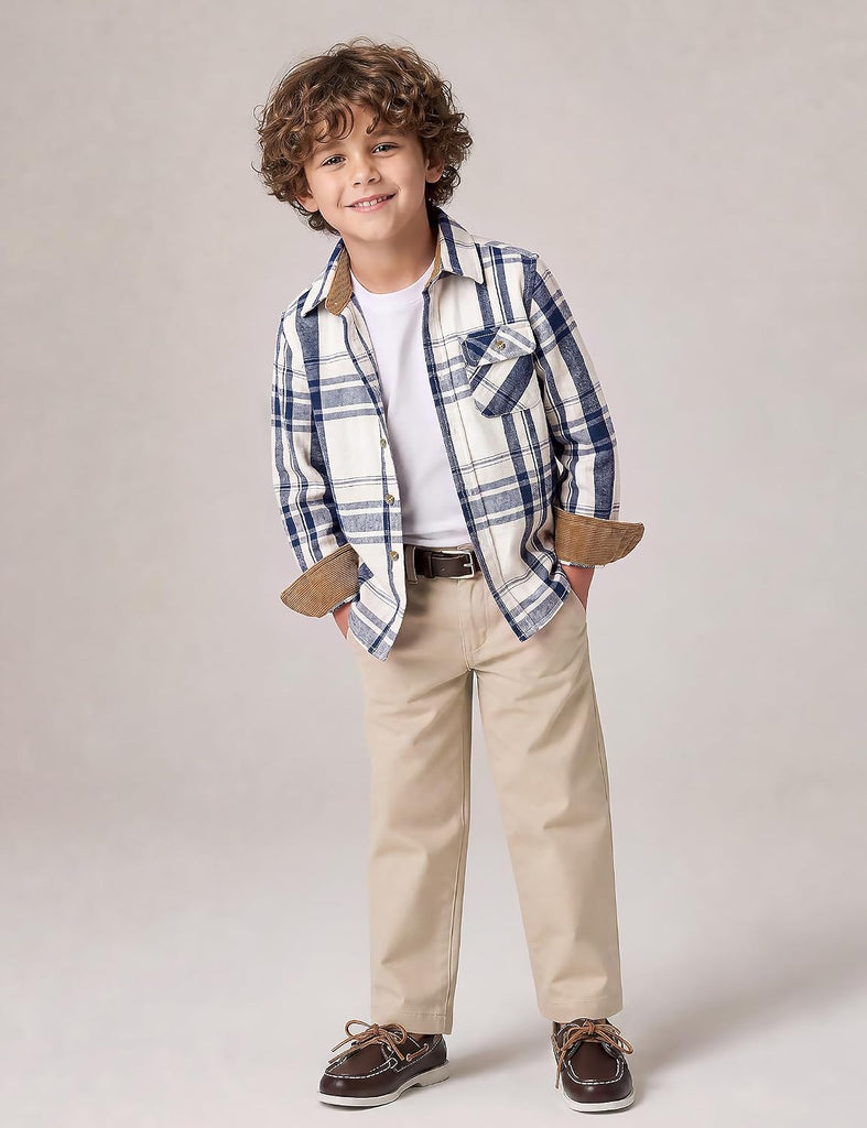 6 oz Boys Flannel Shirts Long Sleeve Brushed Plaid Button Down Shirt